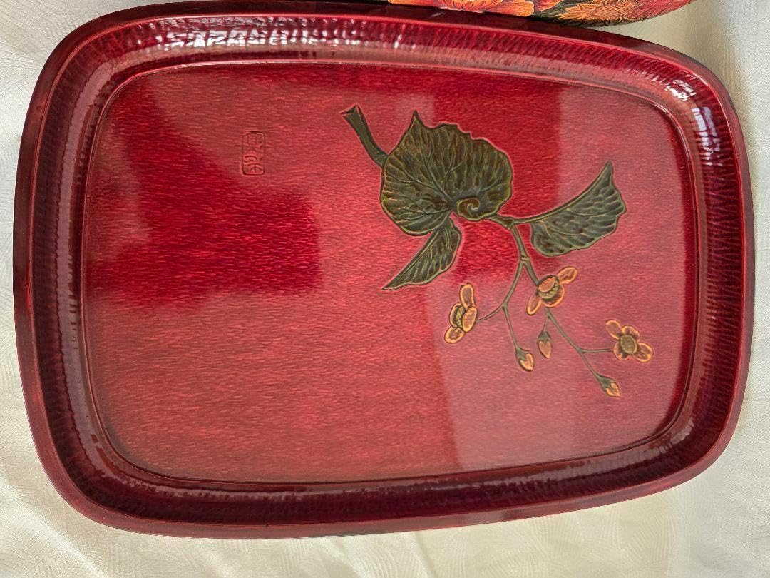 漆器 花柄彫刻茶櫃 漆器 花柄彫刻茶櫃 漆器 花柄彫刻茶櫃 （Vintage Japanese Folk Art: